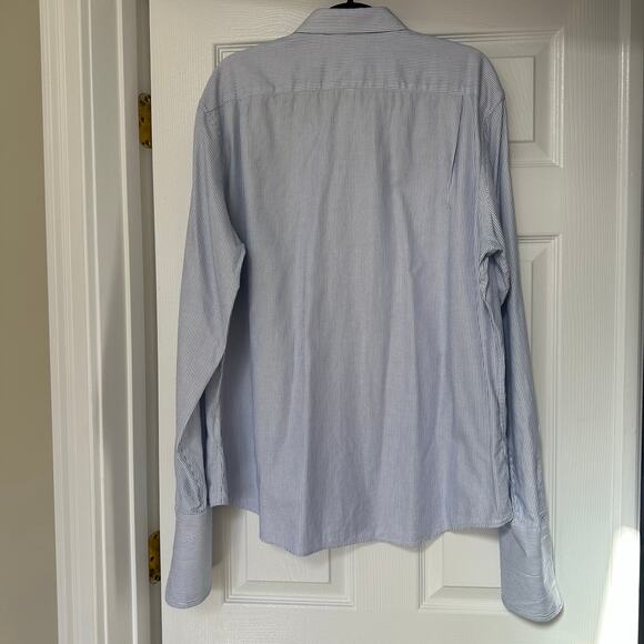 BEN SHERMAN Mens Blue Striped Tailored Slim Fit Button Down Shirt Size 17 1/2 - Picture 2 of 8